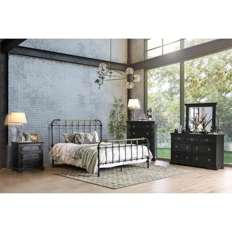 King Metal Spindle Bed Antique Black J271320