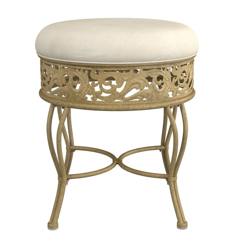 Antique Beige Upholstered Vanity Stool U9592