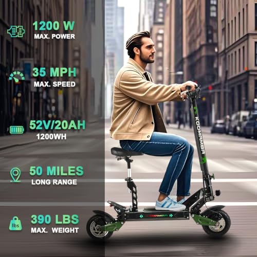 1200W Electric Scooter with 52V Battery, 10" Off Road Fat Tires Z55432
