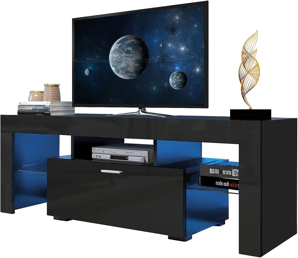 White High Gloss LED TV Stand with Storage Drawer D14322