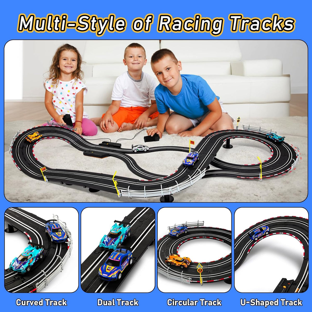 4 High-Speed Slot Cars Race Track Set with 2 Hand Controllers P14073