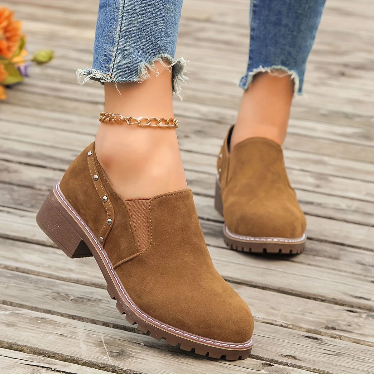 Brown Thick Heel Short Boots W1793