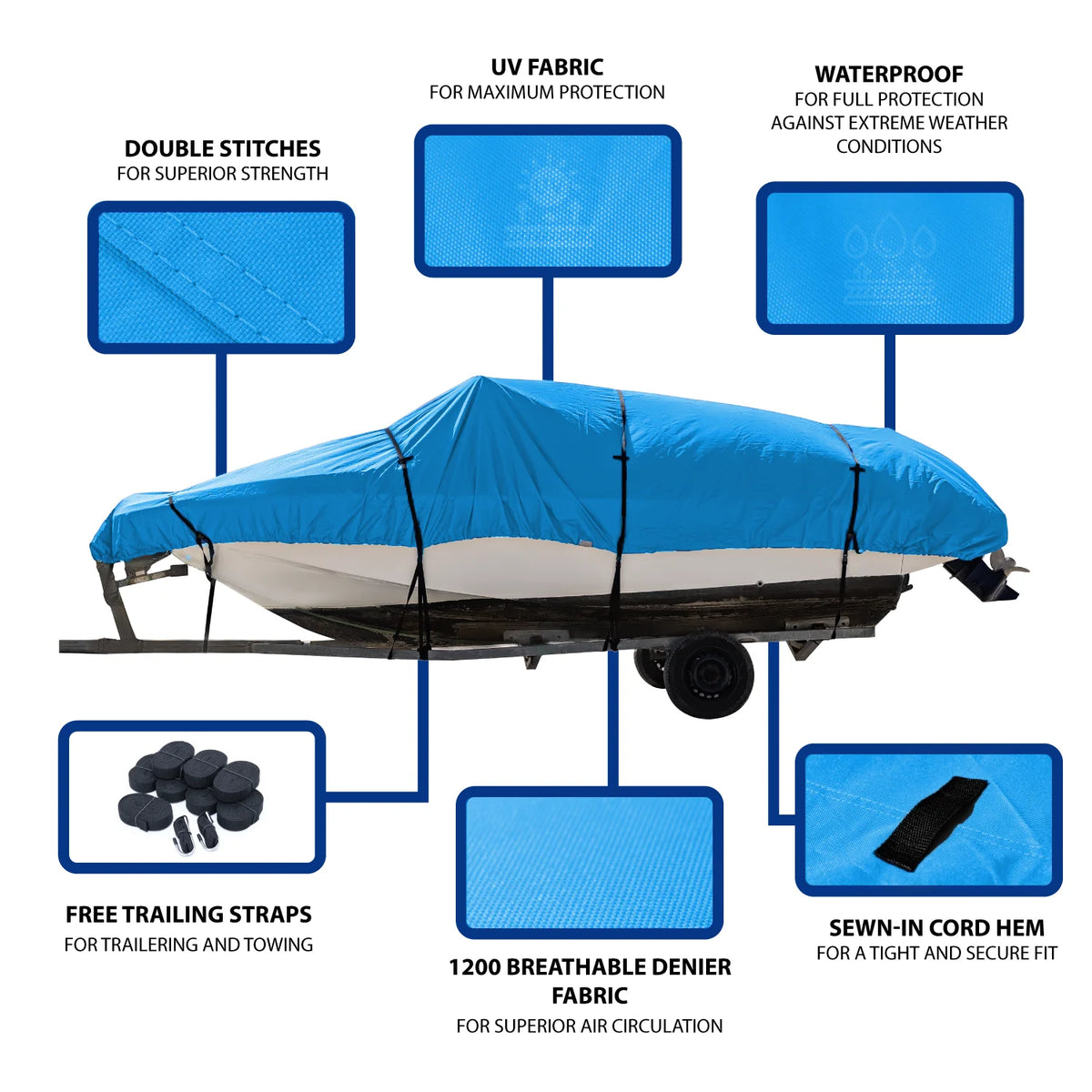Waterproof Heavy Duty Trailerable Boat Cover with Storage Bag J81036