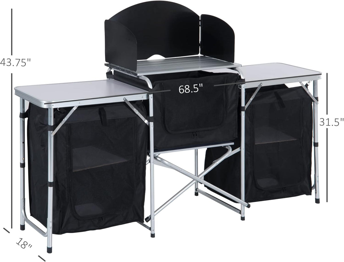 6' Aluminum Portable Camping Kitchen with Windscreen and 5 Cupboards Q25757