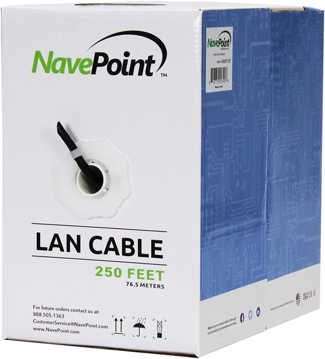 Cat6 Solid Bulk Ethernet Cable, 250ft, Black, 23AWG, UTP Y259350