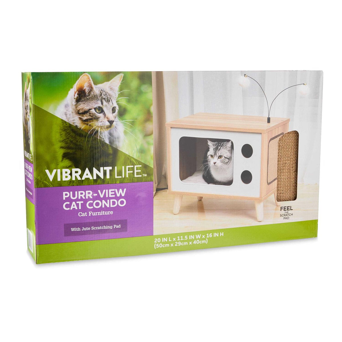 Retro TV Cat Condo with Jute Scratching Pad & Washable Mat Z5030