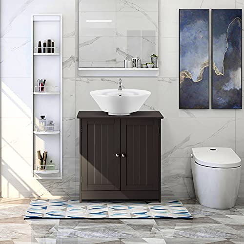 Pedestal Under Sink Storage Bathroom Vanity with 2 Doors Bathroom Cabinet 23 5/8" x 11 7/16" x 23 5/8" (Espresso) B190886