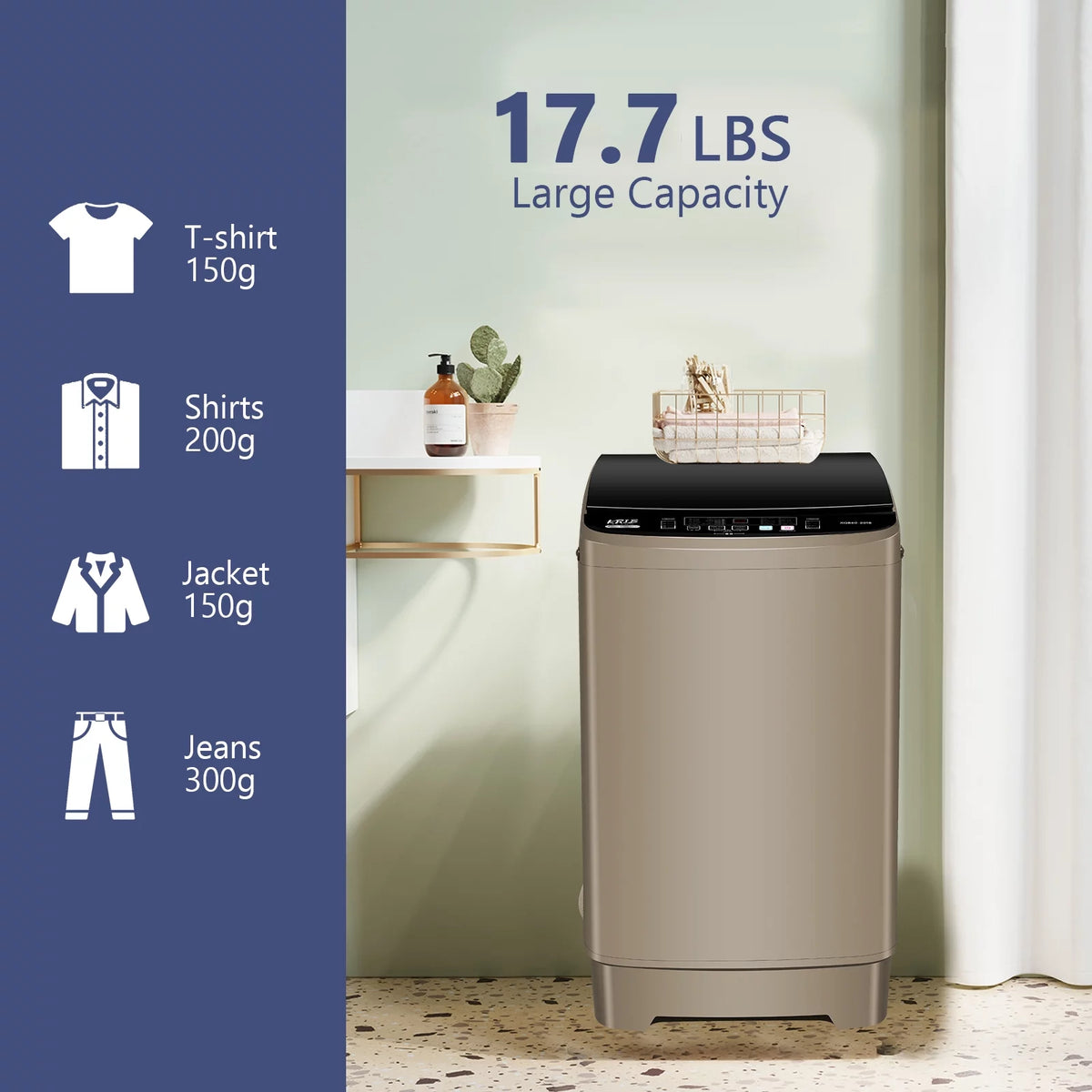 Full Automatic Washing Machine with LED Display, 17.7 lbs Portable Washer with Drain Pump, Grey U78429