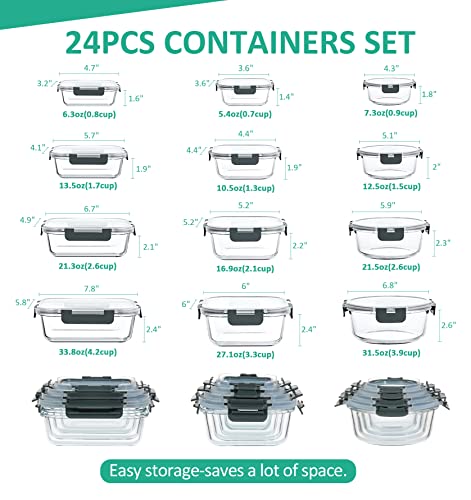 24 Pieces Glass Food Storage Containers Set with Lids F133654