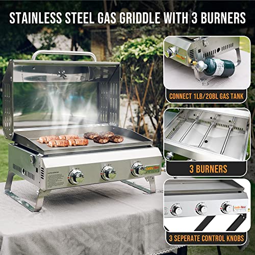 3-Burner Portable Propane Gas Griddle with Foldable Cart M4448