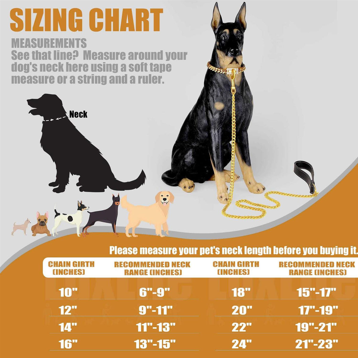 Gold Chain Cuban Link Stainless Steel Dog Collar Y28623
