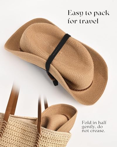 Wide Brim UV UPF 80+ Foldable Packable Straw Sun Hat J9236