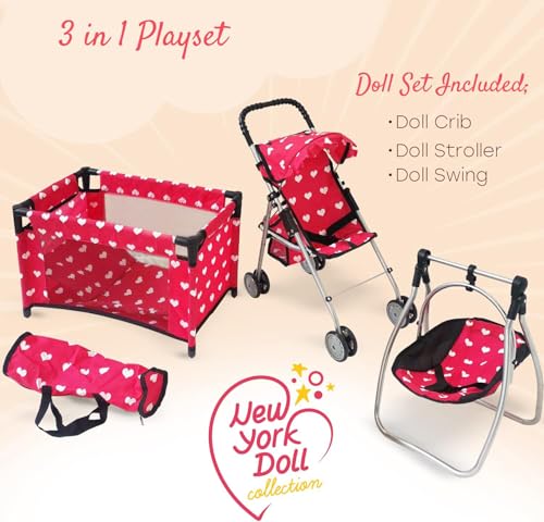 Pink Baby Doll Stroller with Crib Furniture Playset E194