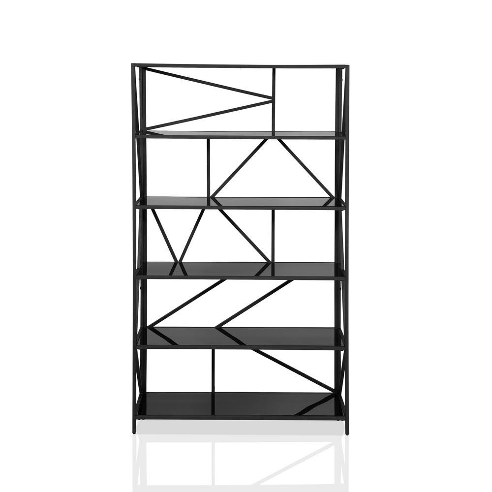 Black Steel 6-Shelf Bookcase with Glass Shelves G9310