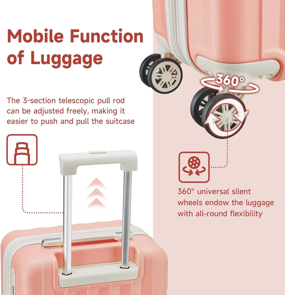 4 Piece Hardside Expandable Luggage Set with Spinner Wheels TSA Lock, Pink Beige L384