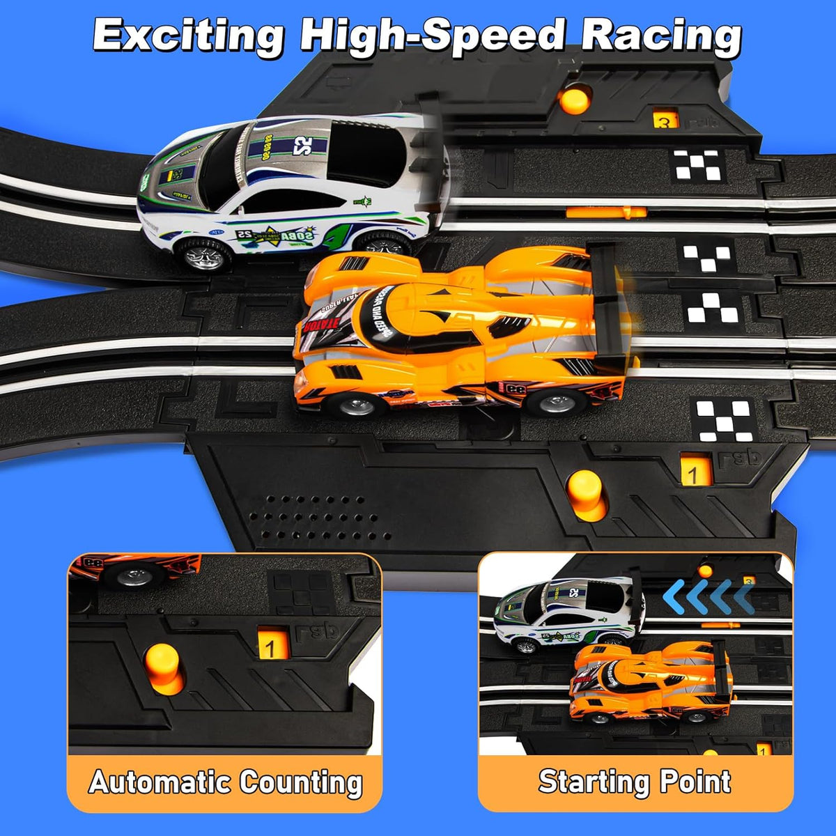 4 High-Speed Slot Cars Race Track Set with 2 Hand Controllers P14073