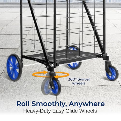 Folding Grocery Utility Shopping Cart with 360 Swivel Wheels, Double Basket, 110 lbs Capacity D151100