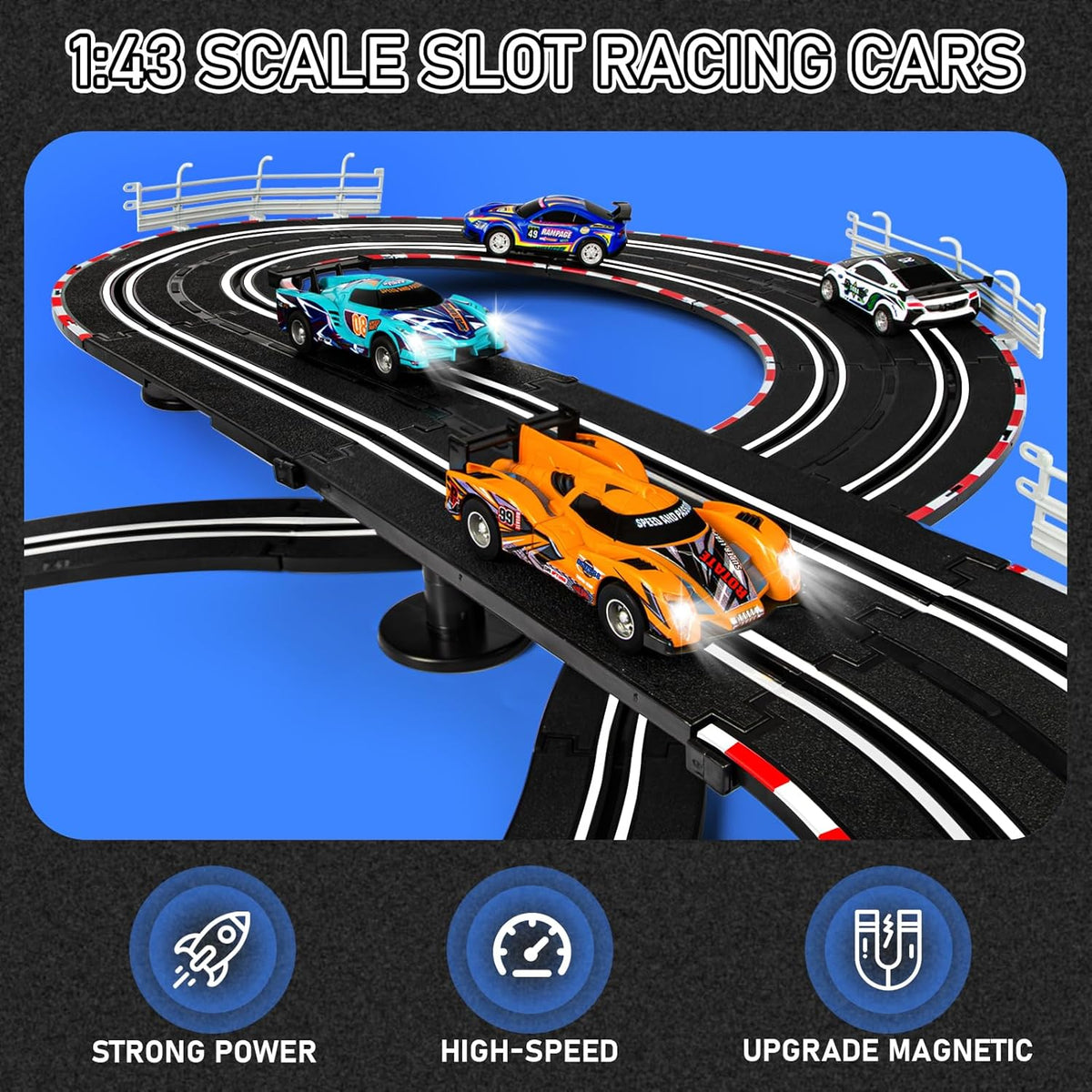 4 High-Speed Slot Cars Race Track Set with 2 Hand Controllers P14073