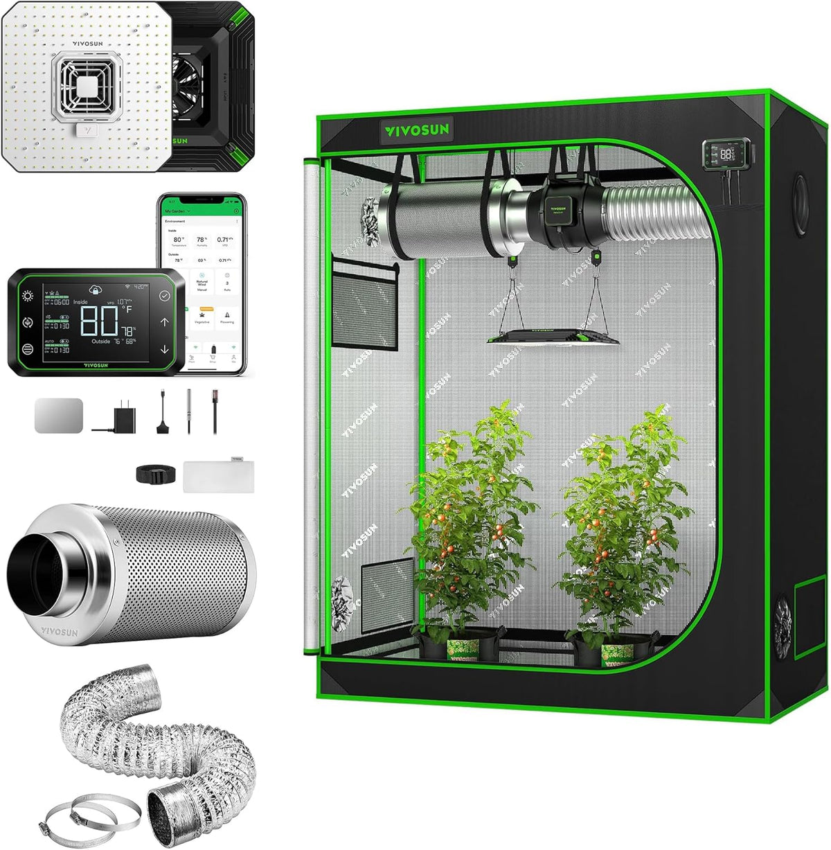 4x2 Grow Tent Smart Kit with 100W LED Grow Light, 6 Inch Air Aluminum Ducting and 6 Inch Air Carbon Filter C220141