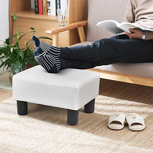 16" Small PU Leather Ottoman with Padded Seat Plastic Wood Legs (Red) E960