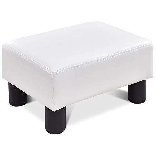 16" Small PU Leather Ottoman with Padded Seat Plastic Wood Legs (Red) E960