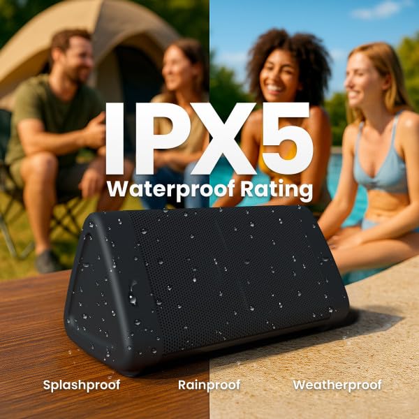 Portable Bluetooth 5.4 Speaker, 12W, 24-Hr Battery, IPX5 Water-Resistant (Black) G83743