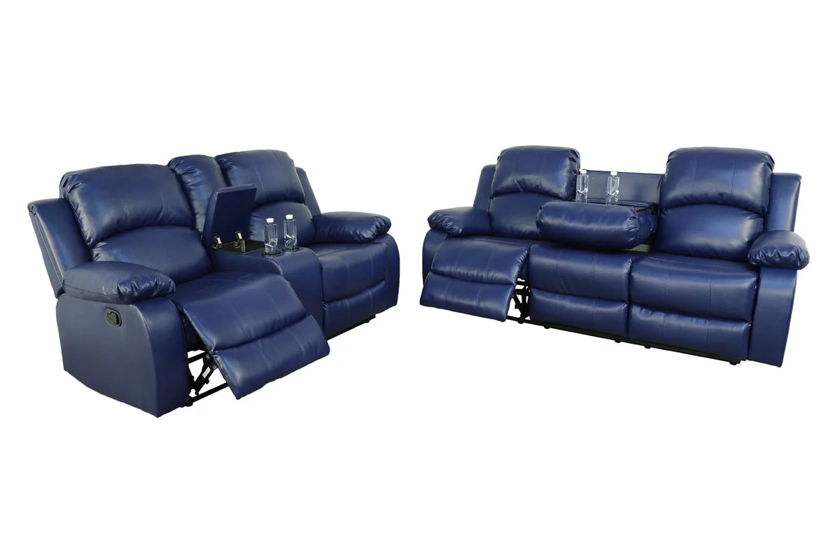2 PCS Blue Bonded Leather Sofa & Loveseat Set F470874
