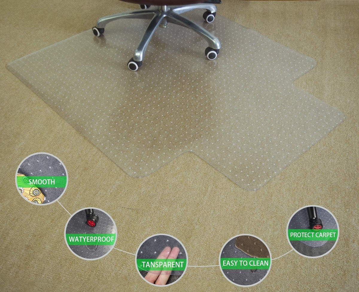 Transparent Thick Chair Mats for Carpet with Grippers (53'' x 45'' with Lip) L2797
