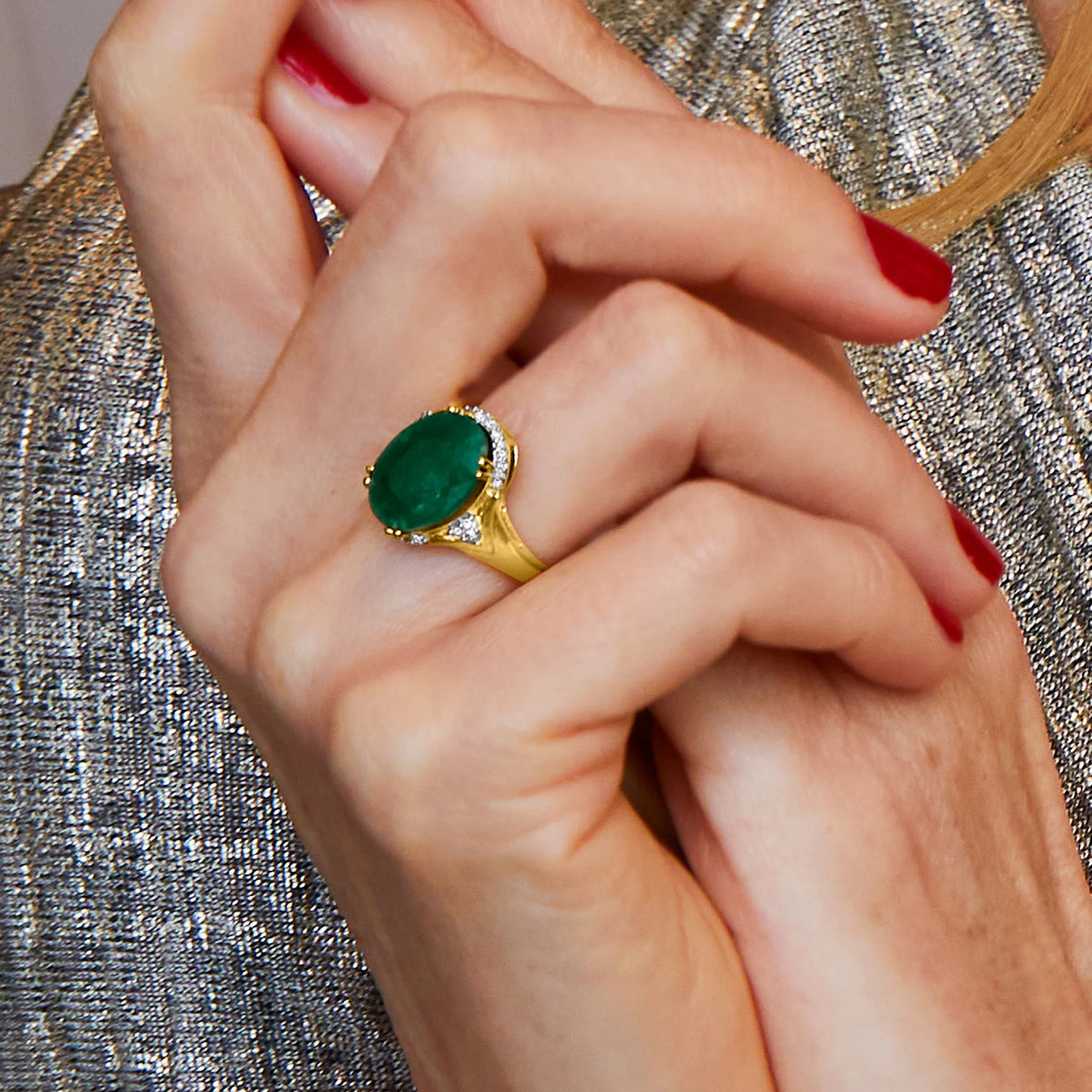 4.80 Carat Emerald Ring with Diamond Accents in 18kt Gold Over Sterling N3931