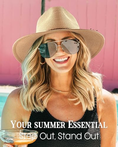 Wide Brim UV UPF 80+ Foldable Packable Straw Sun Hat J9236