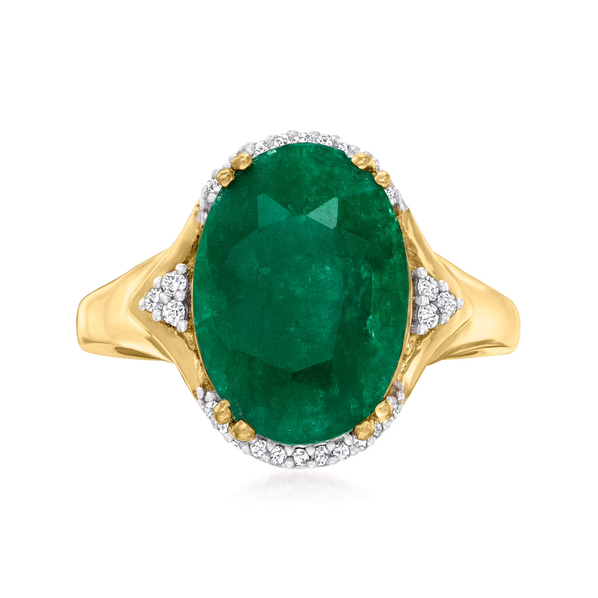 4.80 Carat Emerald Ring with Diamond Accents in 18kt Gold Over Sterling N3931