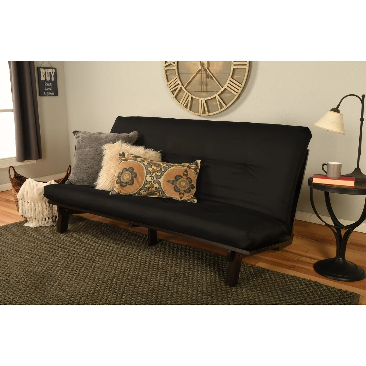 Wood Futon with Black Mattress B54867