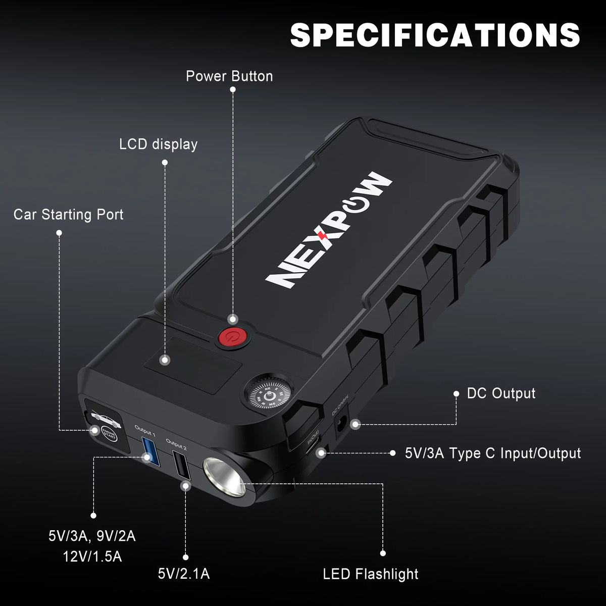 3000A Peak 23800mAH 12V Portable Battery Jump Starter with LCD Display D92013