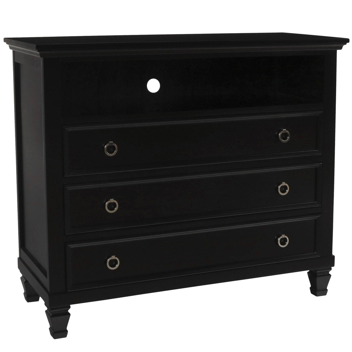 3 Drawer Wood Media Chest with Open Compartment Black E39954