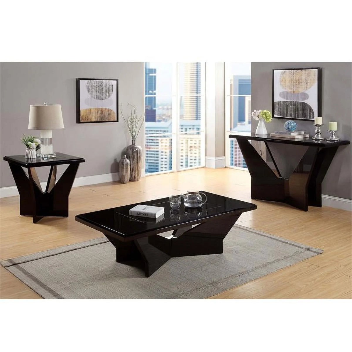 Black 3-Piece Wood Coffee Table Set V92929