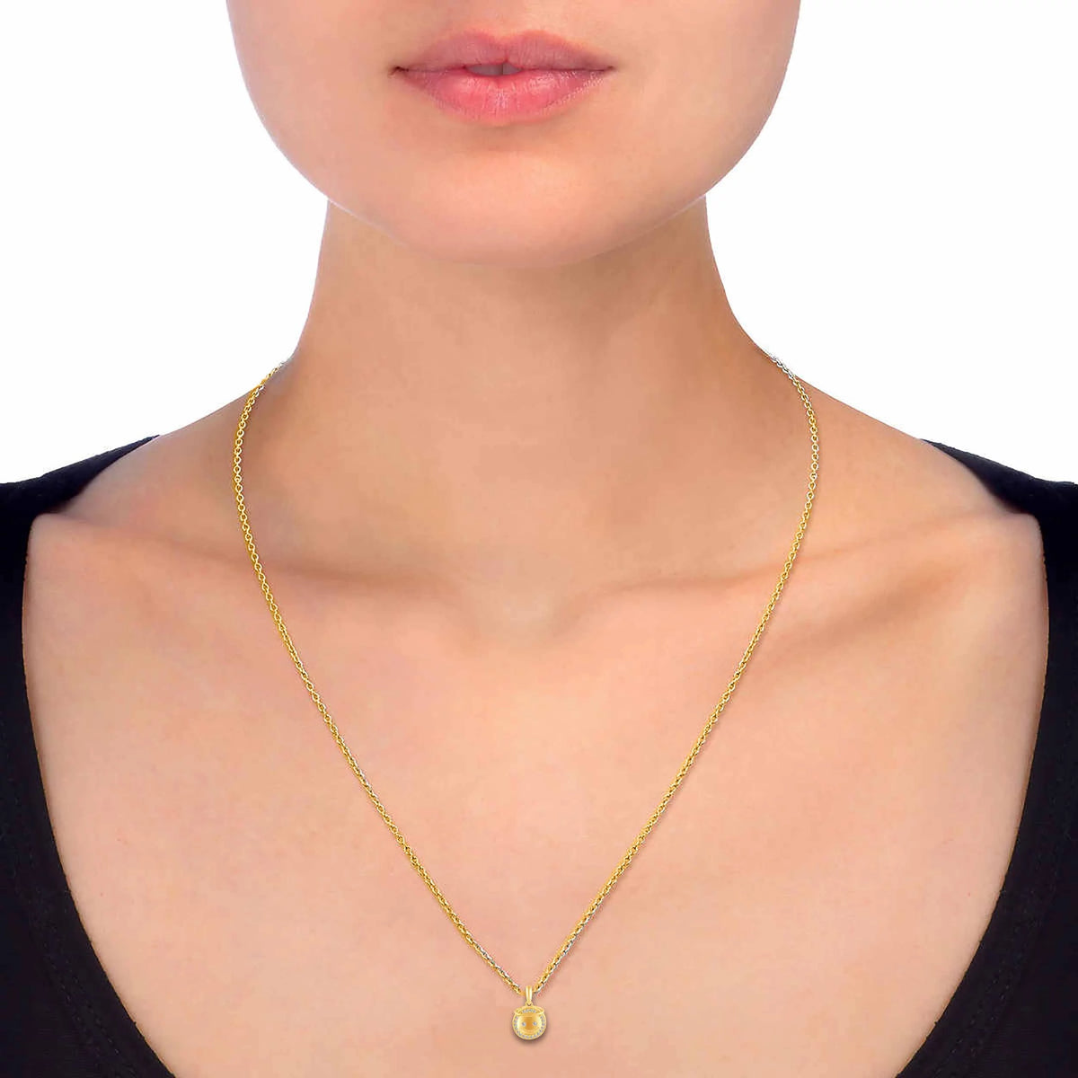 925 Sterling Silver Yellow Gold Face Pendant Necklace D2679