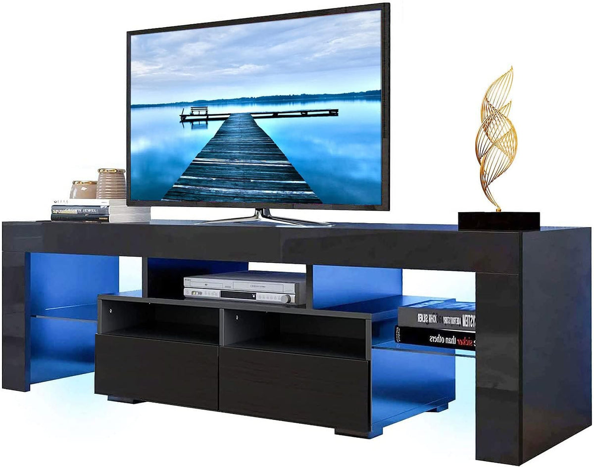 White High Gloss LED TV Stand with Storage Drawer D14322