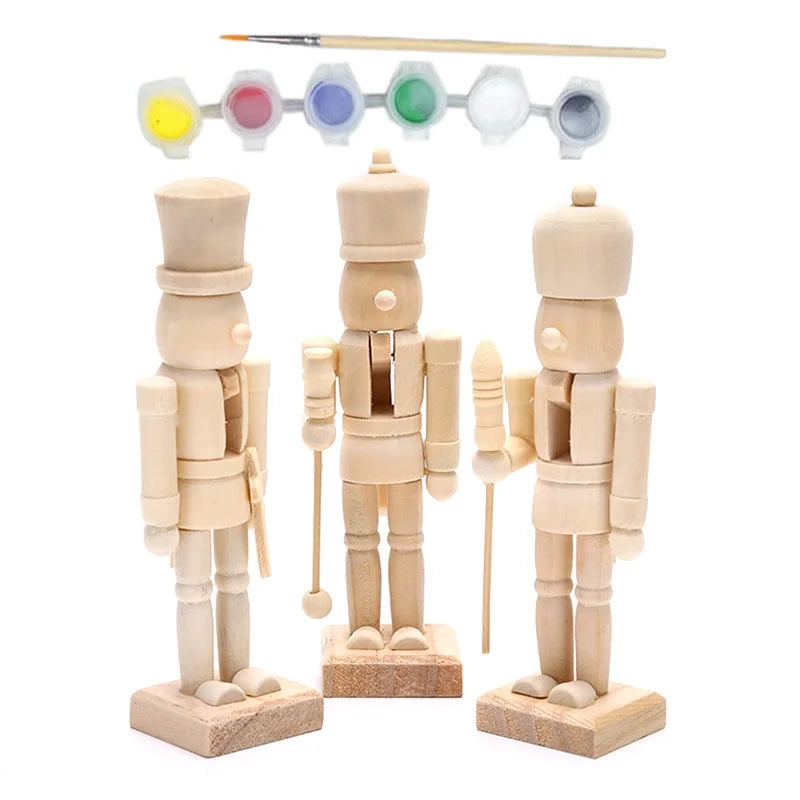 White Embryo Walnut Nutcracker Doll DIY Wood Craft Art Z821241