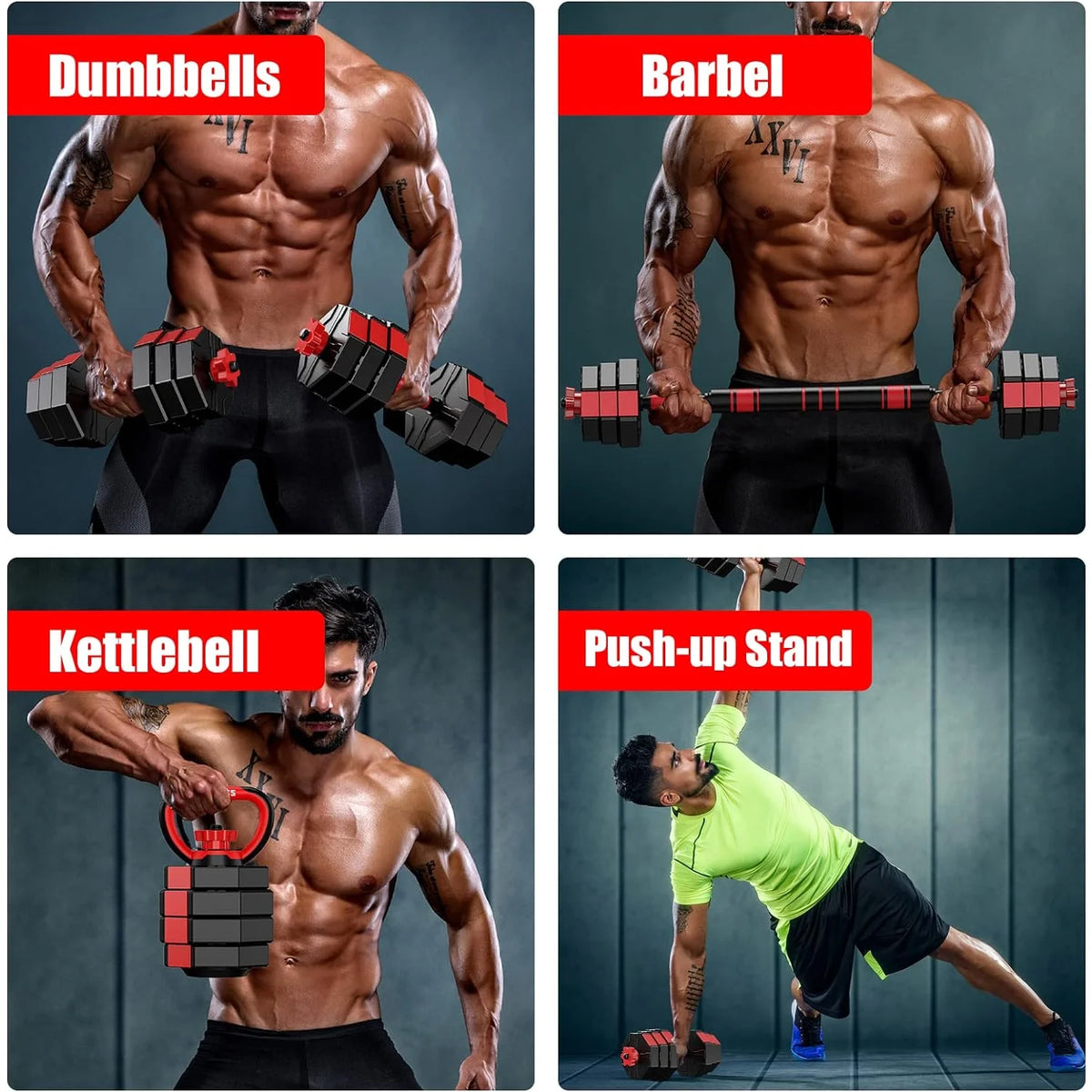 44 lbs. 4-in-1 Adjustable Dumbbell, Barbell, and Kettlebell Weight Set U43090