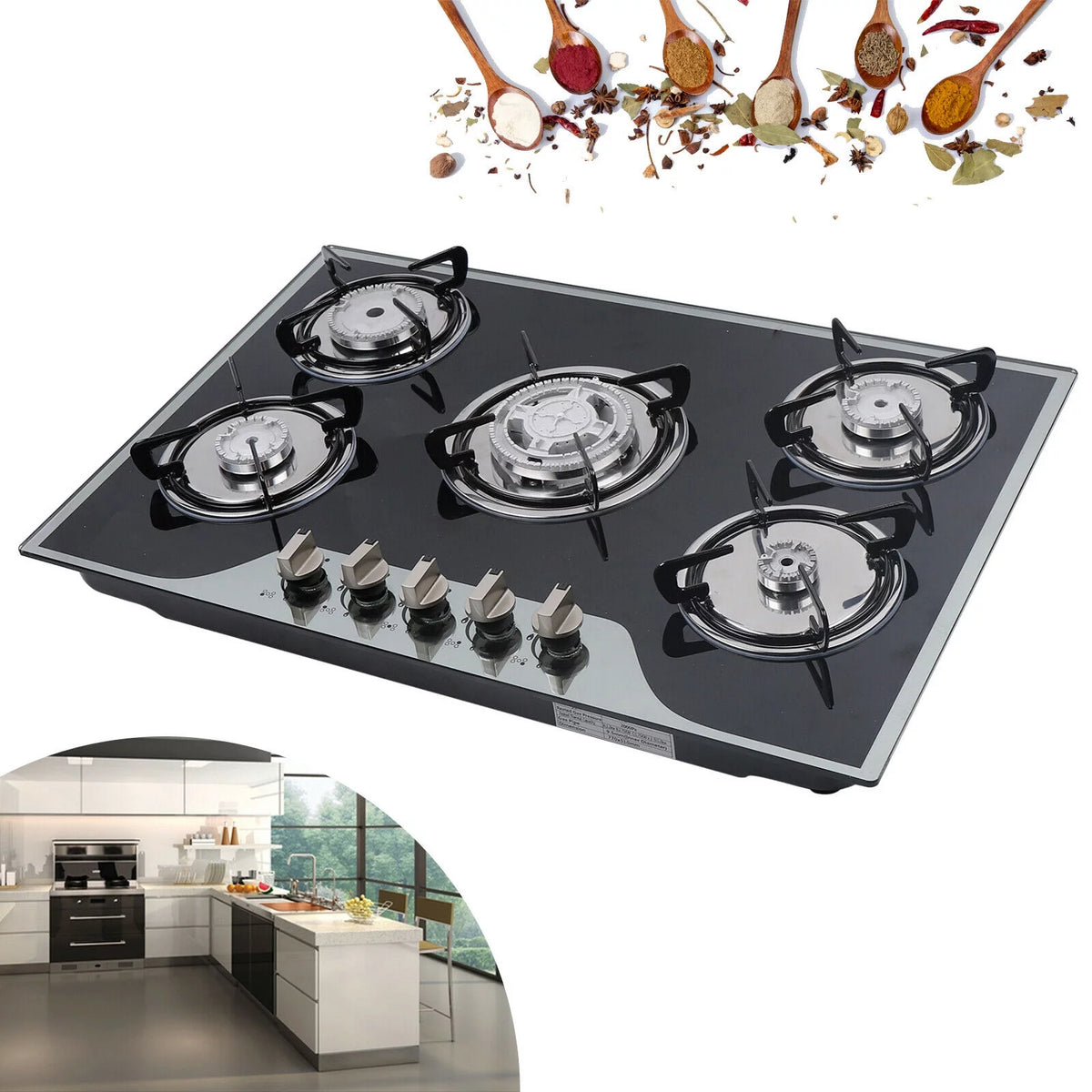 5 Burner Tempered Glass Gas Cooktop O32807