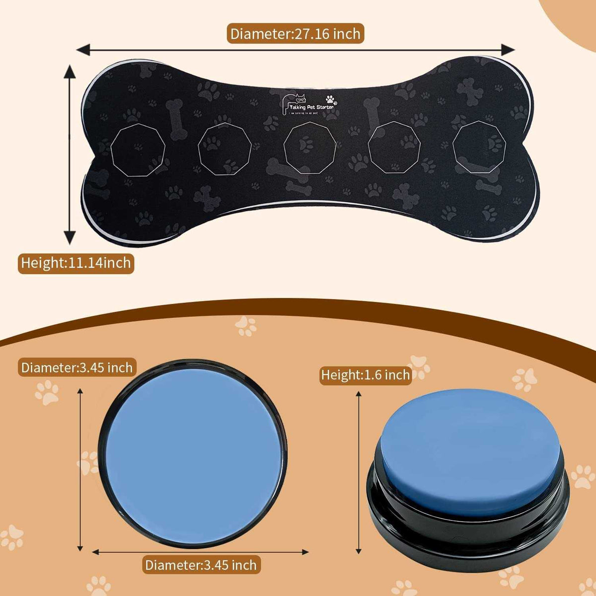 Set of 5 Dog Buttons with Rubber Mat P691