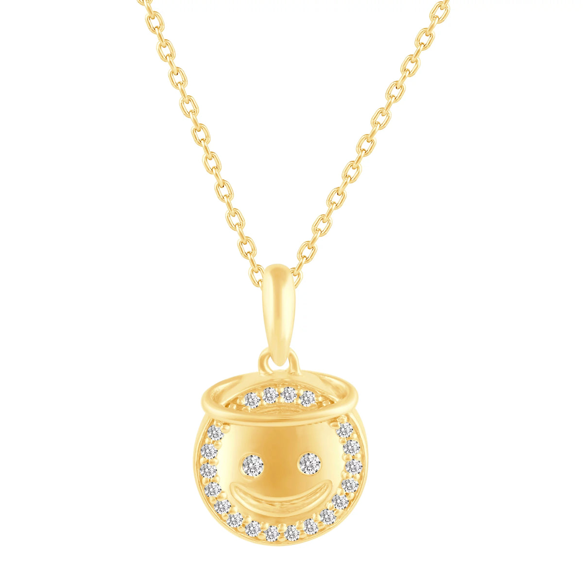 925 Sterling Silver Yellow Gold Face Pendant Necklace D2679