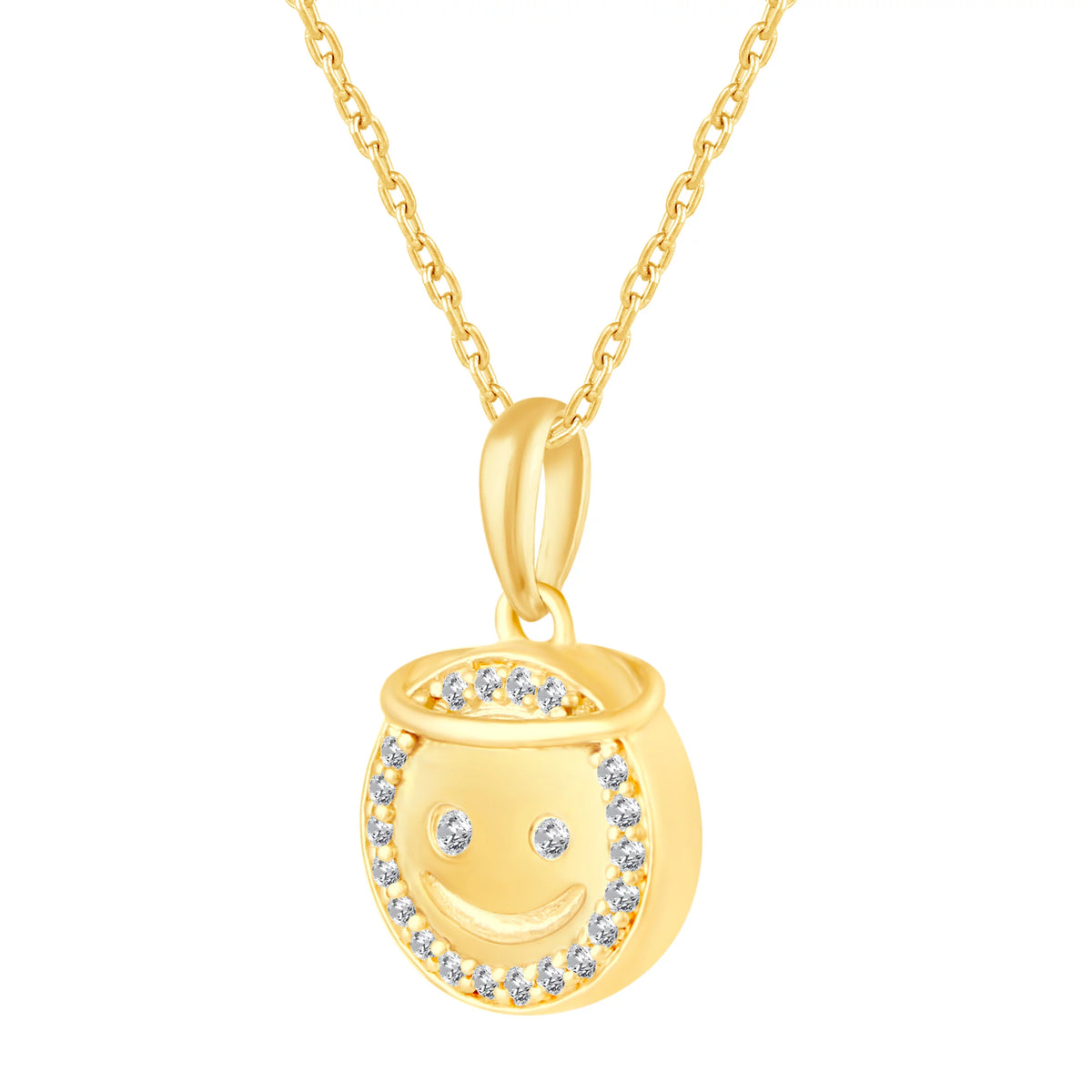 925 Sterling Silver Yellow Gold Face Pendant Necklace D2679