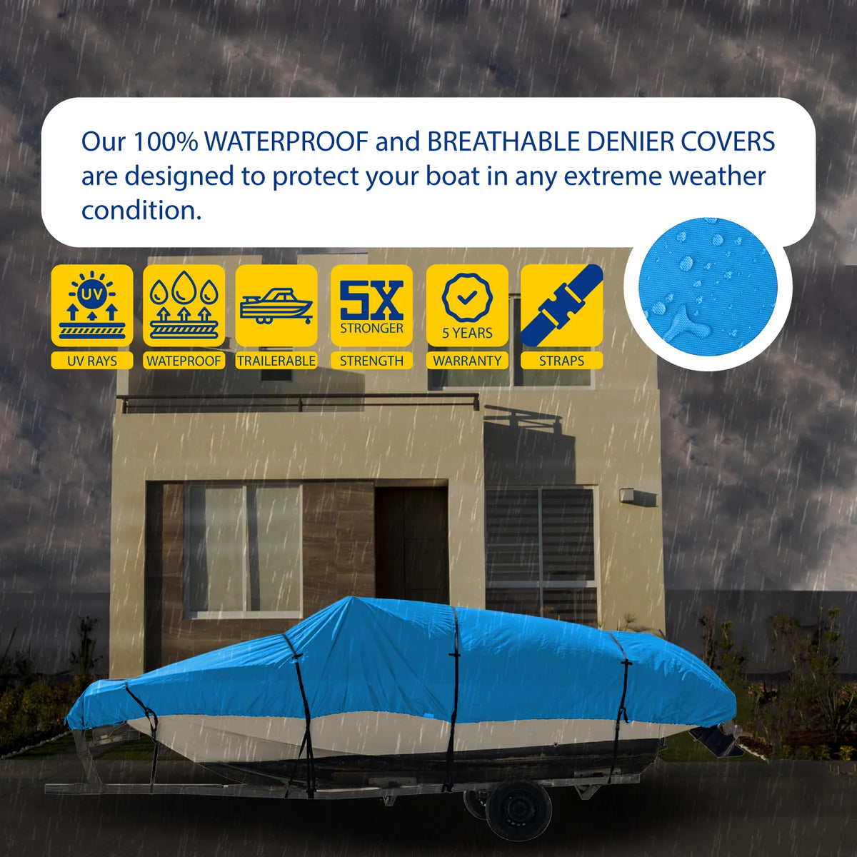 Waterproof Heavy Duty Trailerable Boat Cover with Storage Bag J81036