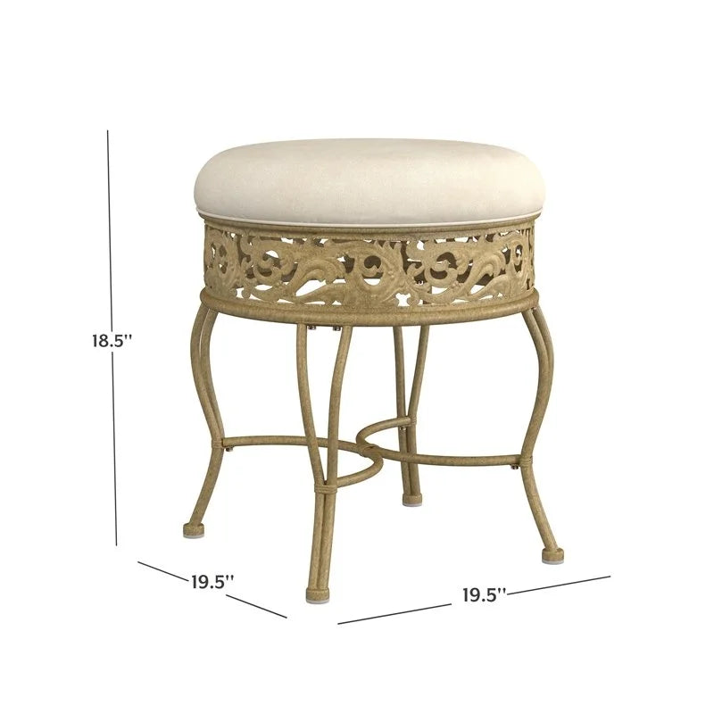 Antique Beige Upholstered Vanity Stool U9592
