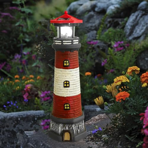 Solar Powered Rotating Lighthouse Statue D933206
