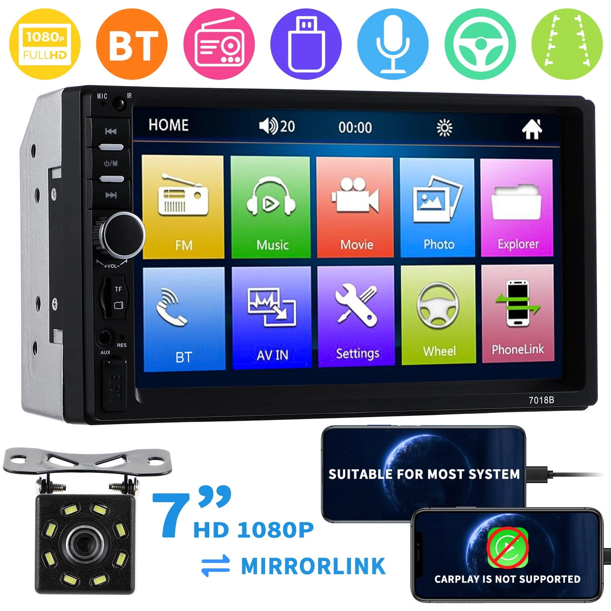 7 Inch Double Din Car Stereo with CD Player L250025